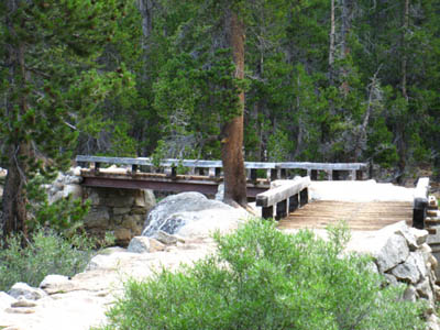 North Shore of the Tuloumne River at the flat bridge between Tuolumne Meadows and Glen Aulin